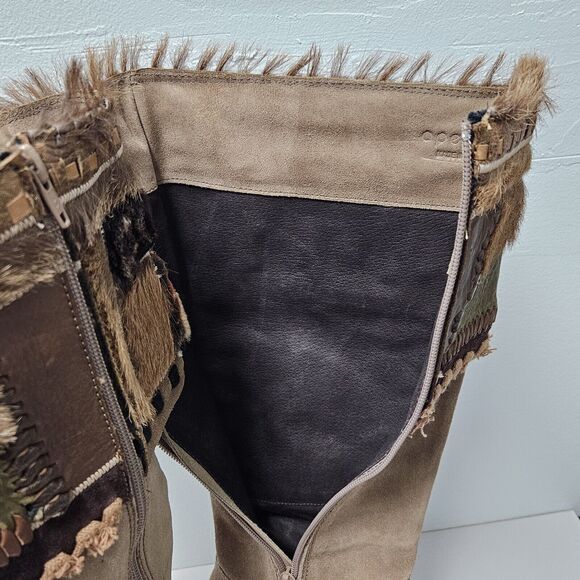 Apepazza Ninfa Boots Womens 9.5 Tan Suede Leather Wedge Boho Tribal Patchwork - Picture 11 of 14